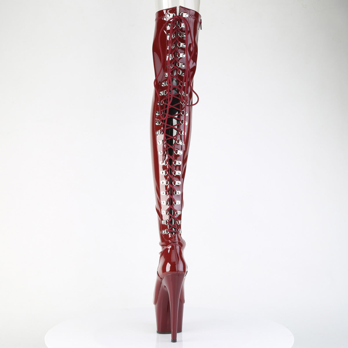 7" Heel, 2 3/4" PF Rear Lace-Up Stretch Thigh Boot, Side Zip (Pleaser ADO3063/B/M)