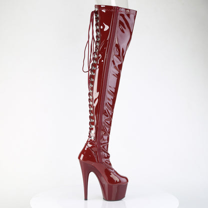 7" Heel, 2 3/4" PF Rear Lace-Up Stretch Thigh Boot, Side Zip (Pleaser ADO3063/B/M)