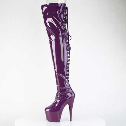 7" Heel, 2 3/4" PF Rear Lace-Up Stretch Thigh Boot, Side Zip (Pleaser ADO3063/B/M)