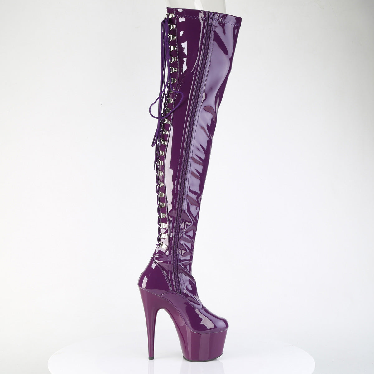 7" Heel, 2 3/4" PF Rear Lace-Up Stretch Thigh Boot, Side Zip (Pleaser ADO3063/B/M)