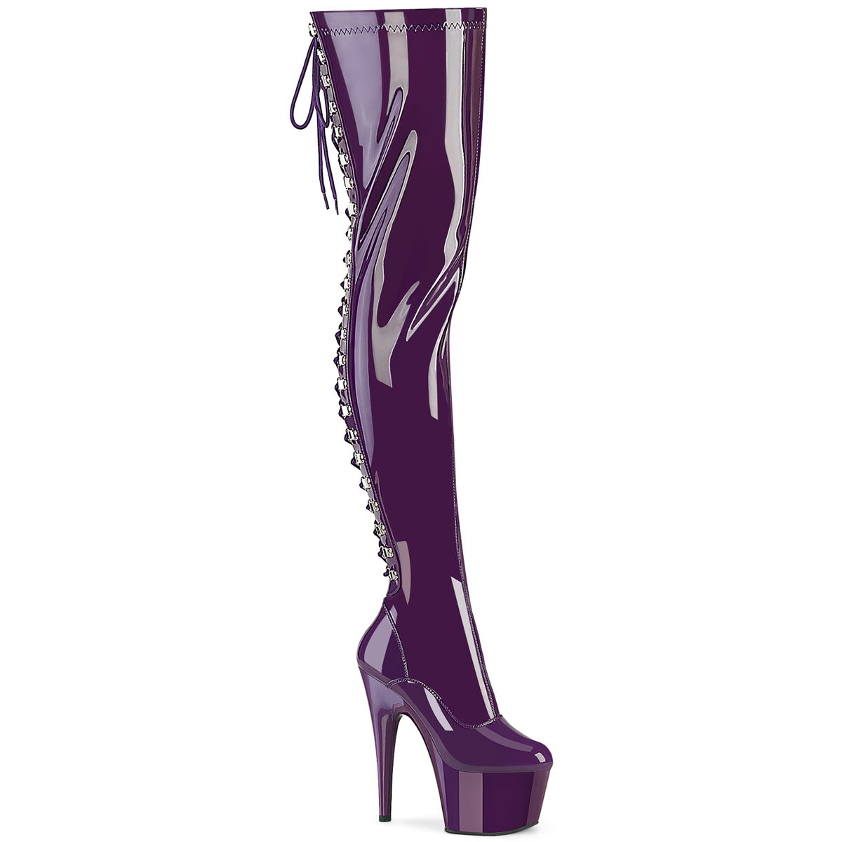7" Heel, 2 3/4" PF Rear Lace-Up Stretch Thigh Boot, Side Zip (Pleaser ADO3063/B/M)