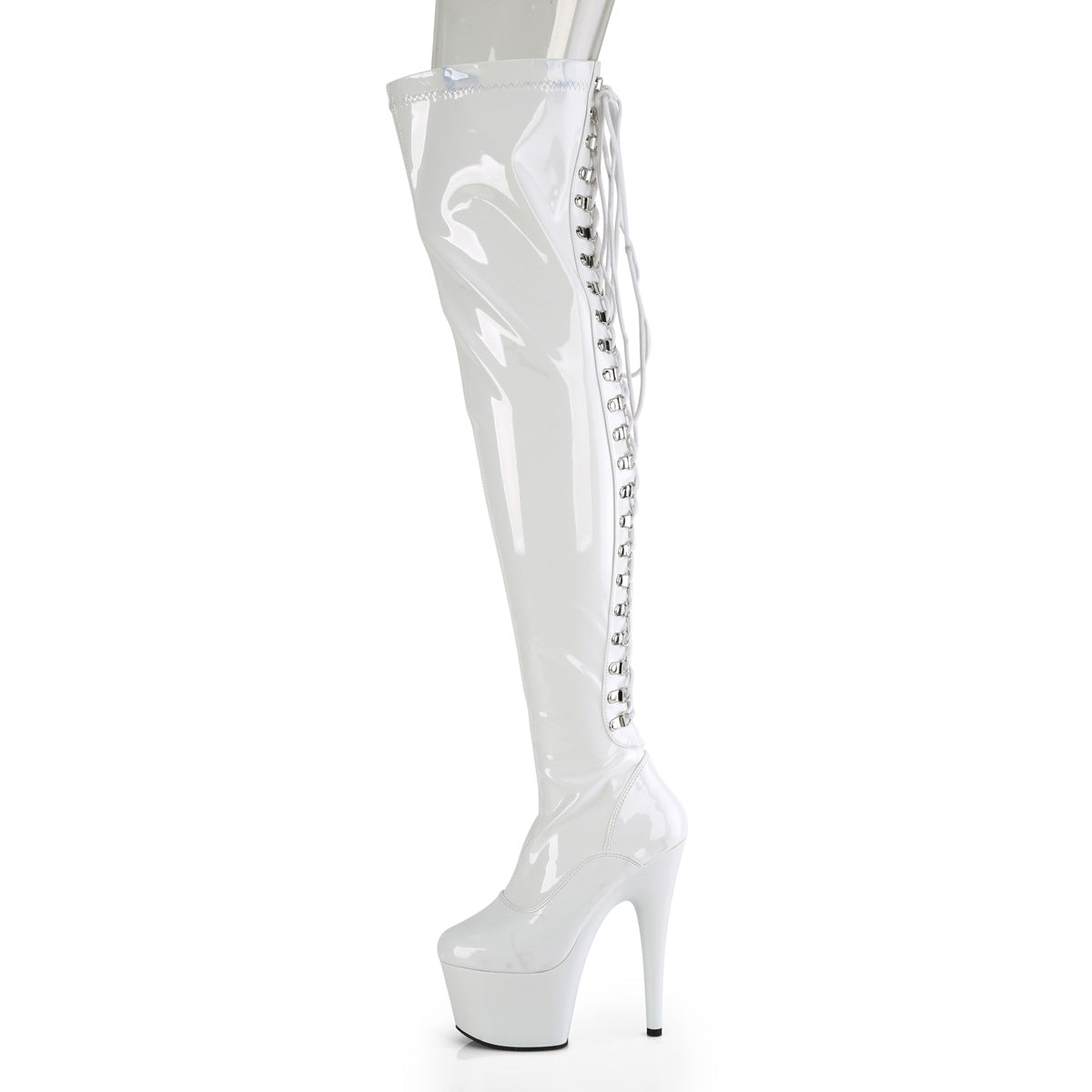 7" Heel, 2 3/4" PF Rear Lace-Up Stretch Thigh Boot, Side Zip (Pleaser ADO3063/B/M)