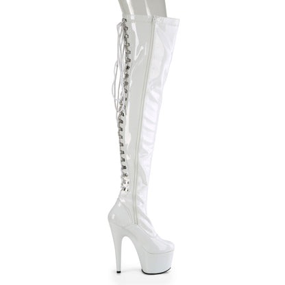 7" Heel, 2 3/4" PF Rear Lace-Up Stretch Thigh Boot, Side Zip (Pleaser ADO3063/B/M)
