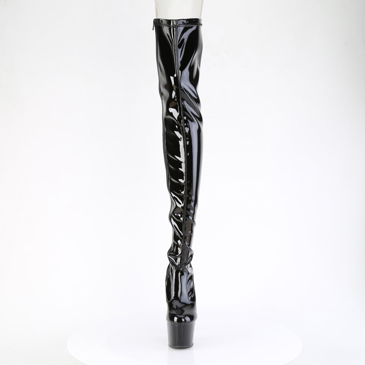 7" Heel, 2 3/4" PF Lace-Up Back Stretch Thigh Boot, Side Zip (Pleaser ADO3850/B/M)