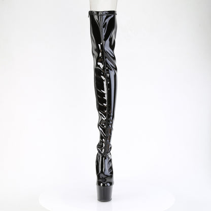 7" Heel, 2 3/4" PF Lace-Up Back Stretch Thigh Boot, Side Zip (Pleaser ADO3850/B/M)