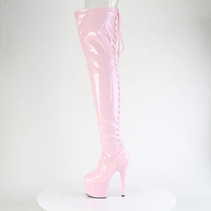 7" Heel, 2 3/4" PF Lace-Up Back Stretch Thigh Boot, Side Zip (Pleaser ADO3850/B/M)