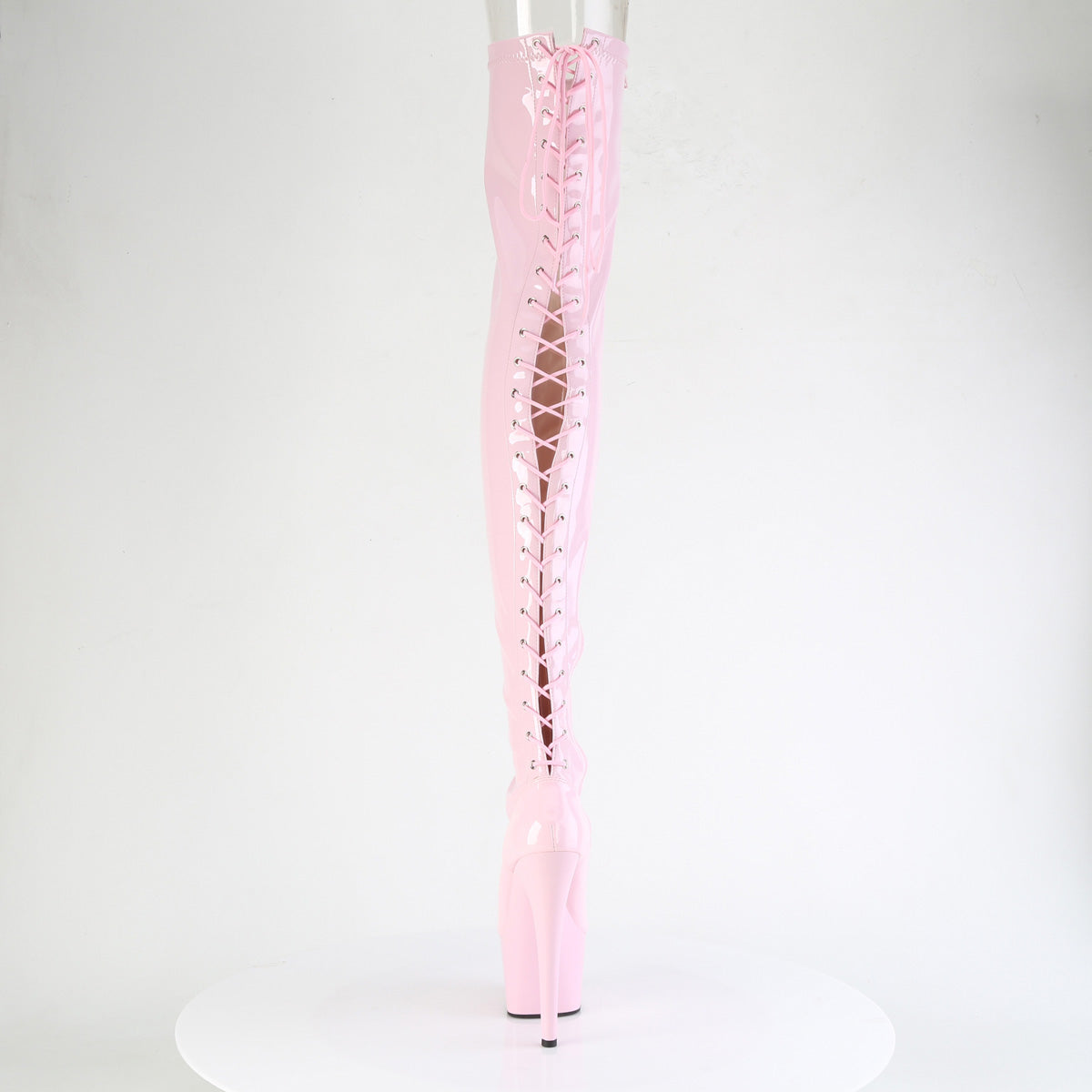 7" Heel, 2 3/4" PF Lace-Up Back Stretch Thigh Boot, Side Zip (Pleaser ADO3850/B/M)