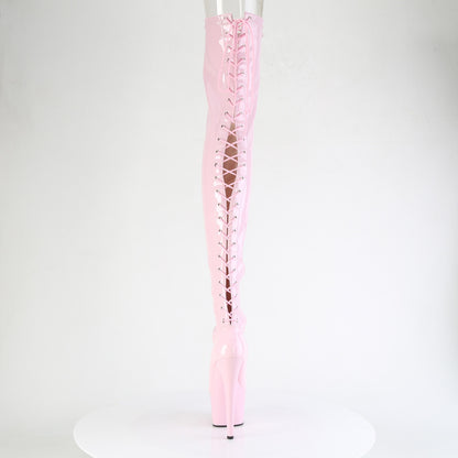 7" Heel, 2 3/4" PF Lace-Up Back Stretch Thigh Boot, Side Zip (Pleaser ADO3850/B/M)