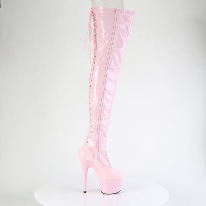 7" Heel, 2 3/4" PF Lace-Up Back Stretch Thigh Boot, Side Zip (Pleaser ADO3850/B/M)