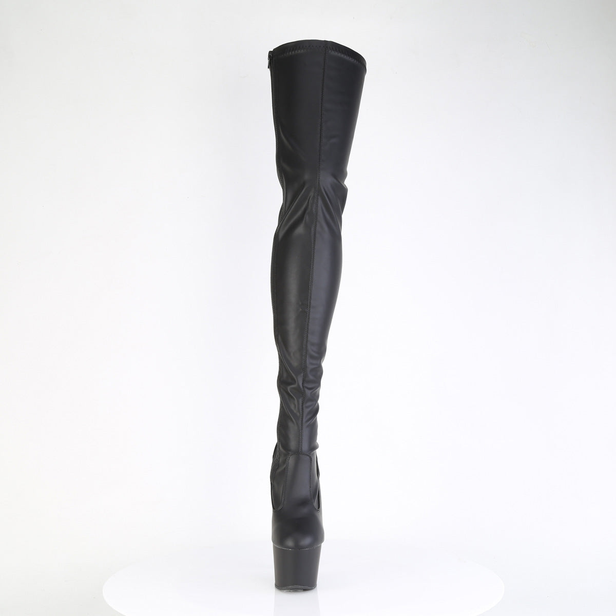7" Heel, 2 3/4" PF Lace-Up Back Stretch Thigh Boot, Side Zip (Pleaser ADO3850/B/M)
