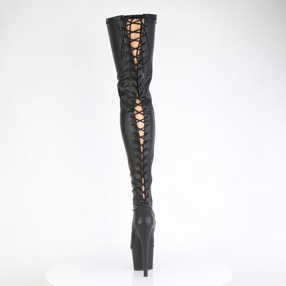 7" Heel, 2 3/4" PF Lace-Up Back Stretch Thigh Boot, Side Zip (Pleaser ADO3850/B/M)