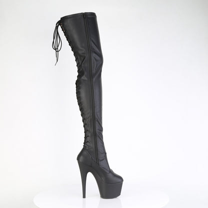 7" Heel, 2 3/4" PF Lace-Up Back Stretch Thigh Boot, Side Zip (Pleaser ADO3850/B/M)