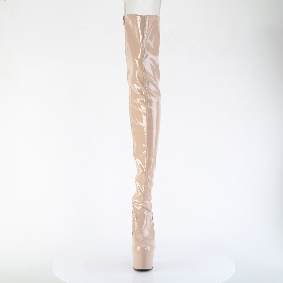 7" Heel, 2 3/4" PF Lace-Up Back Stretch Thigh Boot, Side Zip (Pleaser ADO3850/B/M)