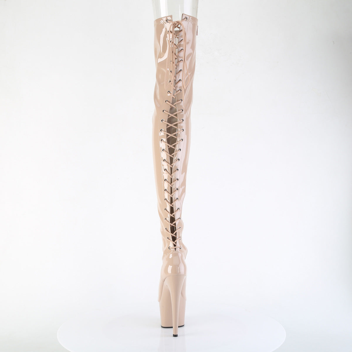 7" Heel, 2 3/4" PF Lace-Up Back Stretch Thigh Boot, Side Zip (Pleaser ADO3850/B/M)