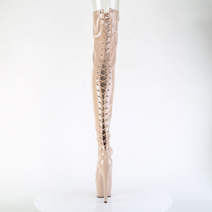 7" Heel, 2 3/4" PF Lace-Up Back Stretch Thigh Boot, Side Zip (Pleaser ADO3850/B/M)