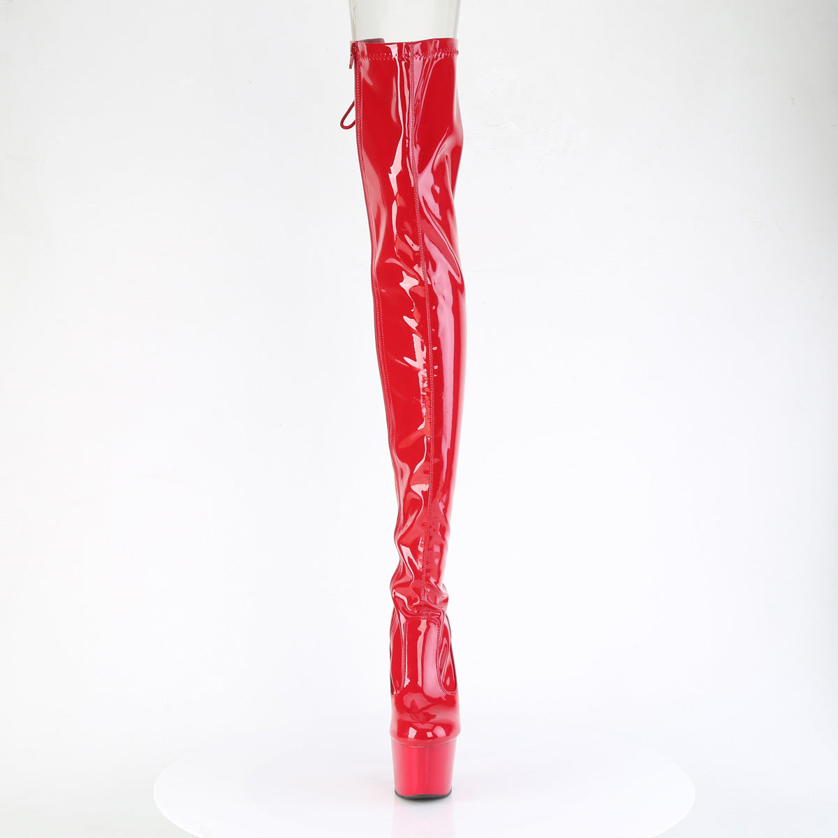 7" Heel, 2 3/4" PF Lace-Up Back Stretch Thigh Boot, Side Zip (Pleaser ADO3850/B/M)
