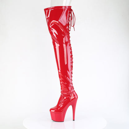 7" Heel, 2 3/4" PF Lace-Up Back Stretch Thigh Boot, Side Zip (Pleaser ADO3850/B/M)
