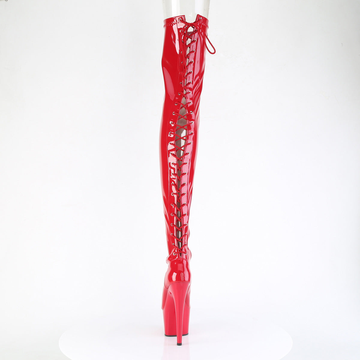 7" Heel, 2 3/4" PF Lace-Up Back Stretch Thigh Boot, Side Zip (Pleaser ADO3850/B/M)