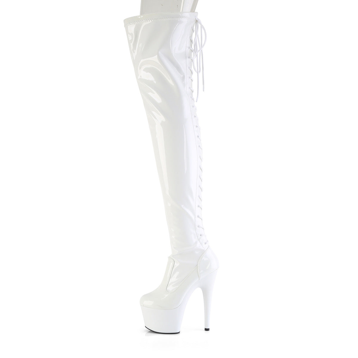 7" Heel, 2 3/4" PF Lace-Up Back Stretch Thigh Boot, Side Zip (Pleaser ADO3850/B/M)