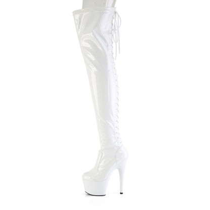 7" Heel, 2 3/4" PF Lace-Up Back Stretch Thigh Boot, Side Zip (Pleaser ADO3850/B/M)