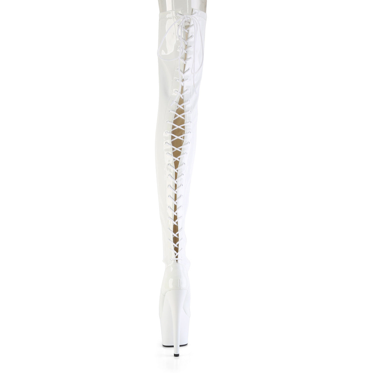 7" Heel, 2 3/4" PF Lace-Up Back Stretch Thigh Boot, Side Zip (Pleaser ADO3850/B/M)