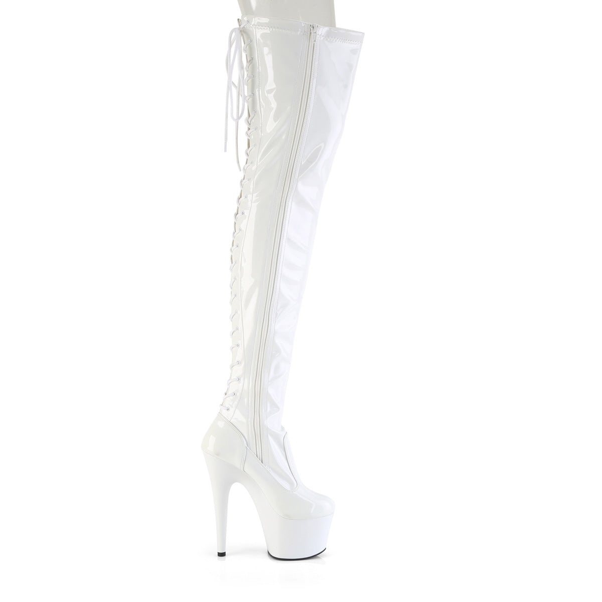 7" Heel, 2 3/4" PF Lace-Up Back Stretch Thigh Boot, Side Zip (Pleaser ADO3850/B/M)