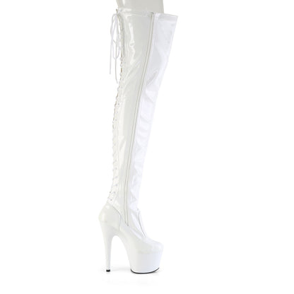 7" Heel, 2 3/4" PF Lace-Up Back Stretch Thigh Boot, Side Zip (Pleaser ADO3850/B/M)