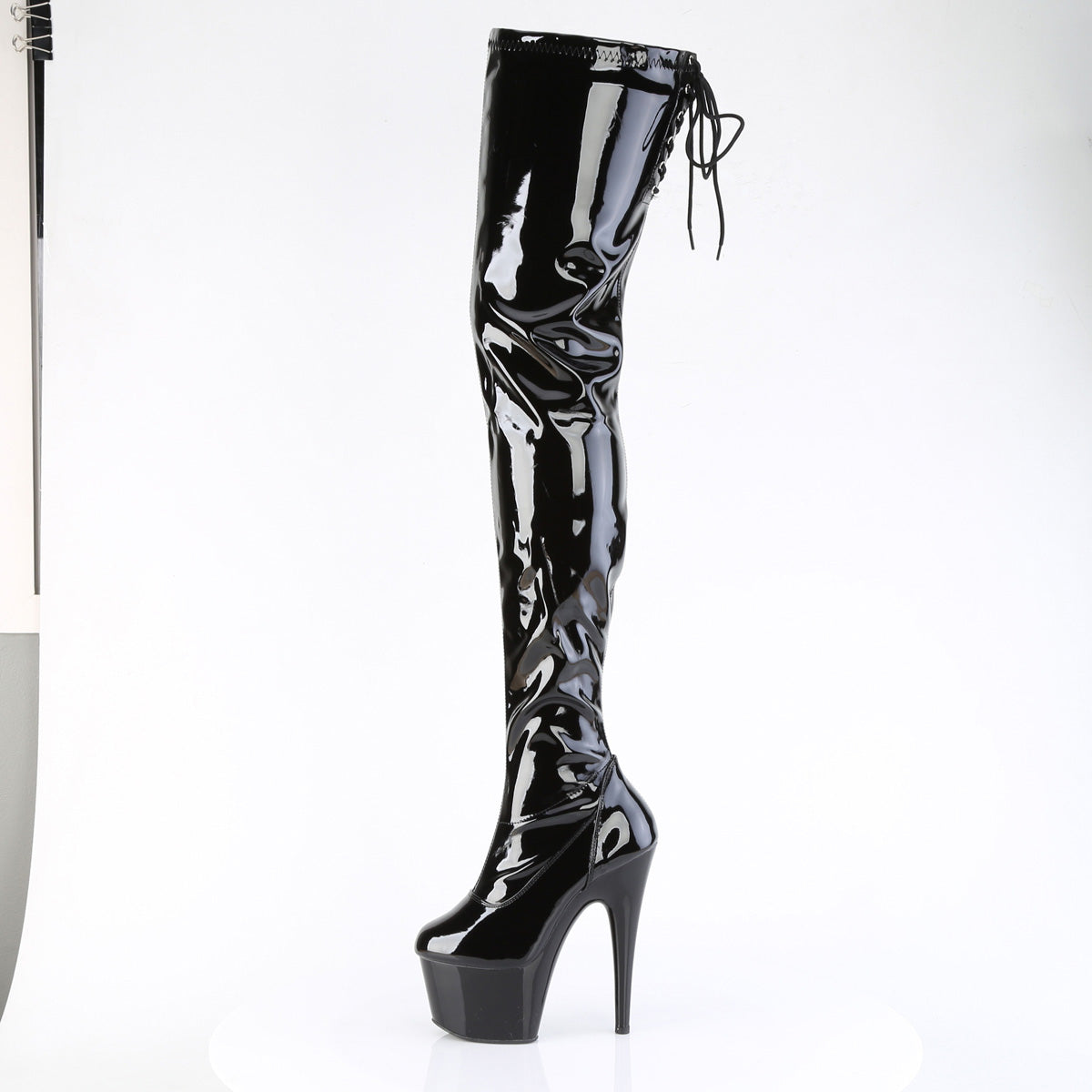 7" Heel, 2 3/4" PF Lace Back Stretch Crotch Boot, Side Zip (Pleaser ADO4000SLT/B/M)