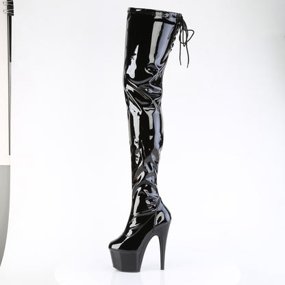 7" Heel, 2 3/4" PF Lace Back Stretch Crotch Boot, Side Zip (Pleaser ADO4000SLT/B/M)