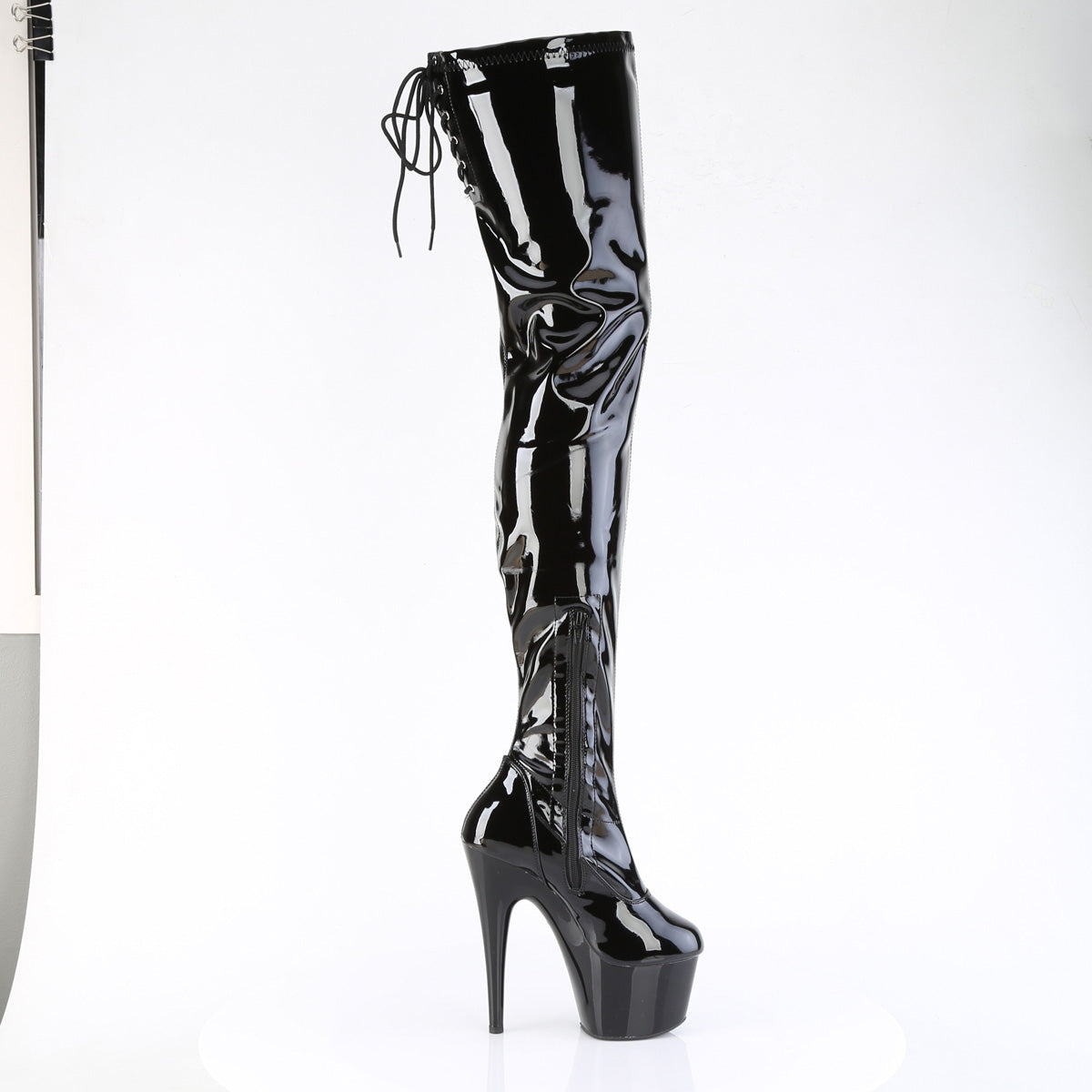 7" Heel, 2 3/4" PF Lace Back Stretch Crotch Boot, Side Zip (Pleaser ADO4000SLT/B/M)