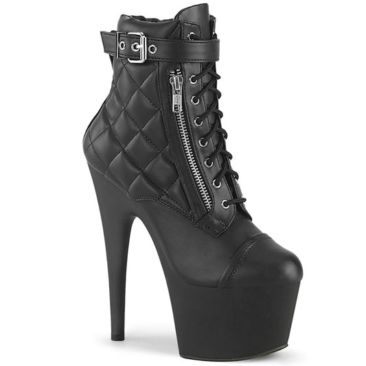 *7" Heel, 2 3/4" PF Lace-Up Front Ankle Bootie, Side Zip (Pleaser ADO700-05/BPU/M)