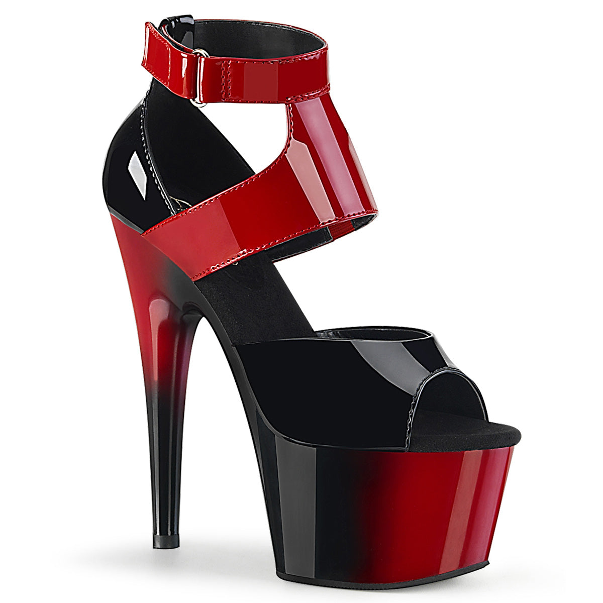 *7" Heel, 2 3/4" PF Two Tone Close Back Ankle Strap Sandal (Pleaser ADO700-16/B-R/R-B)