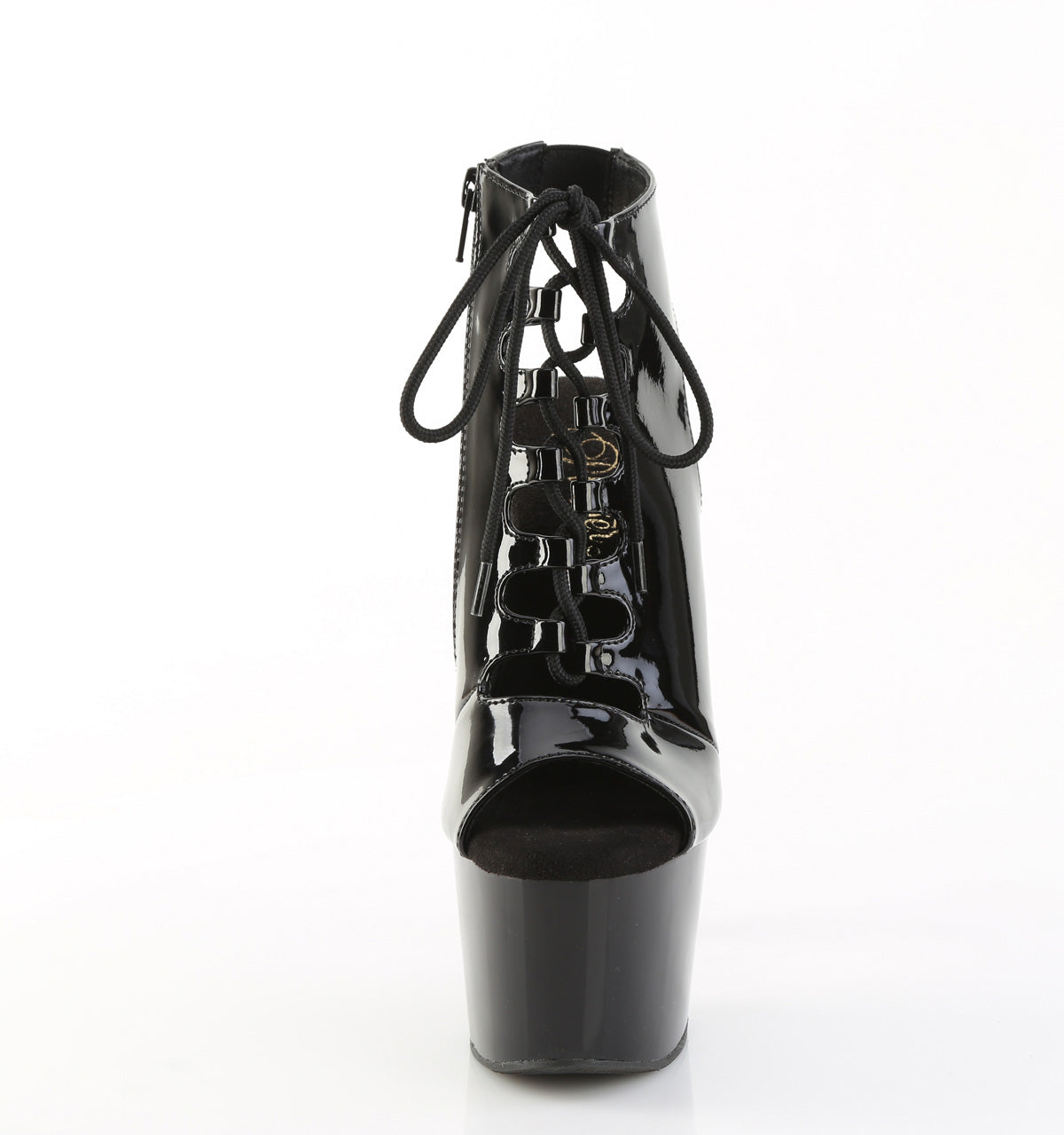 7" Heel, 2 3/4" PF Open Toe/Back Lace-Up Front Ankle Bootie (Pleaser ADO700-20/B/M)