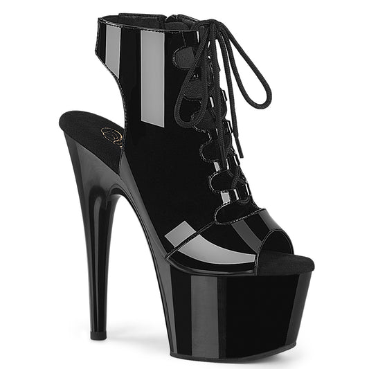 7" Heel, 2 3/4" PF Open Toe/Back Lace-Up Front Ankle Bootie (Pleaser ADO700-20/B/M)