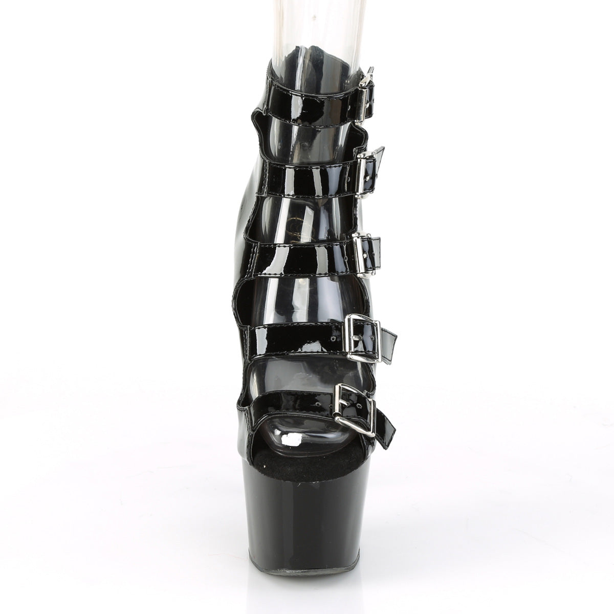 7" Heel, 2 3/4" PF Buckle-Up Strappy Ankle Bootie, Back Zip (Pleaser ADO700-33/B/M)