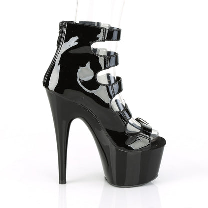 7" Heel, 2 3/4" PF Buckle-Up Strappy Ankle Bootie, Back Zip (Pleaser ADO700-33/B/M)