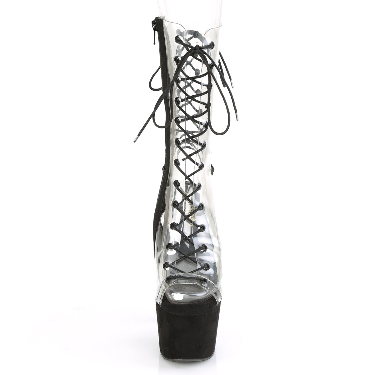 *7" Heel, 2 3/4" PF Lace-Up Mid Calf Boot, Side Zip (Pleaser ADO700-60FS/C/BFS)