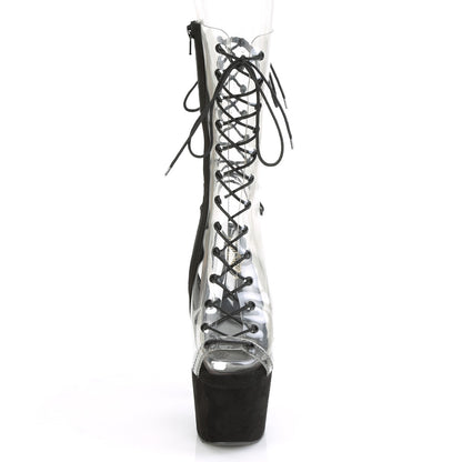 *7" Heel, 2 3/4" PF Lace-Up Mid Calf Boot, Side Zip (Pleaser ADO700-60FS/C/BFS)