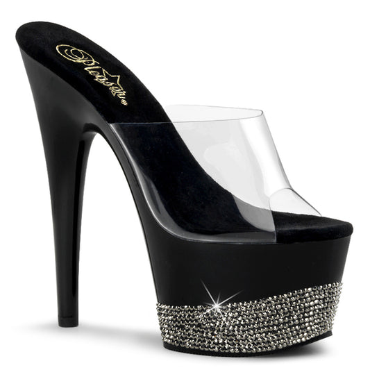 7" Heel, 2 3/4" PF Slide w/ Rhinestone Platform (Pleaser ADO701-3/C/B-PW)