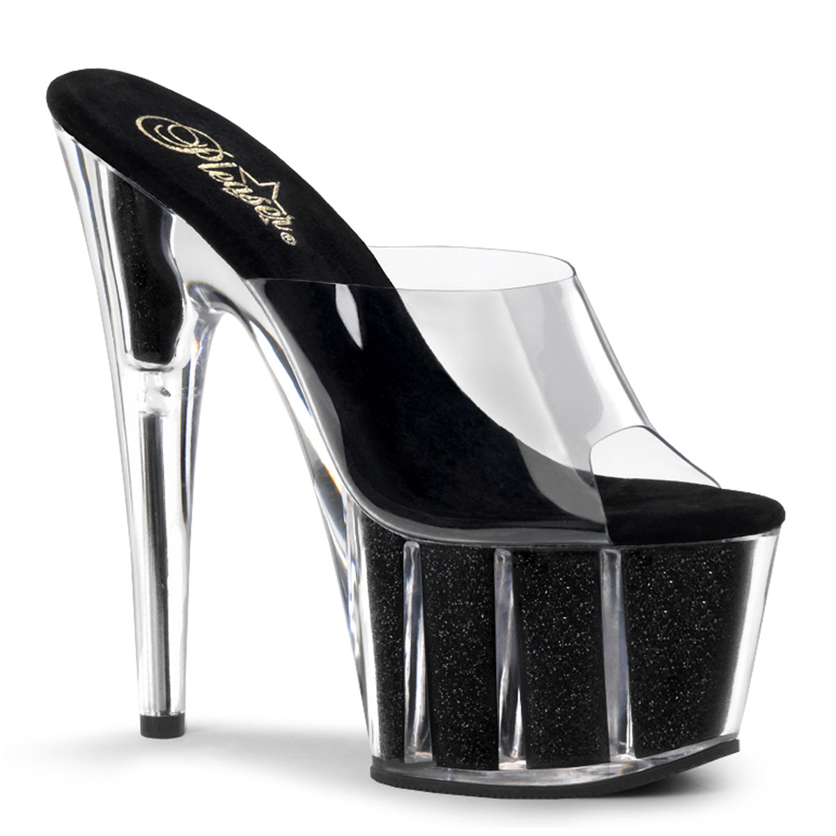 7" Heel, 2 3/4" PF Glitter-filled Slide (Pleaser ADO701G/C/B)