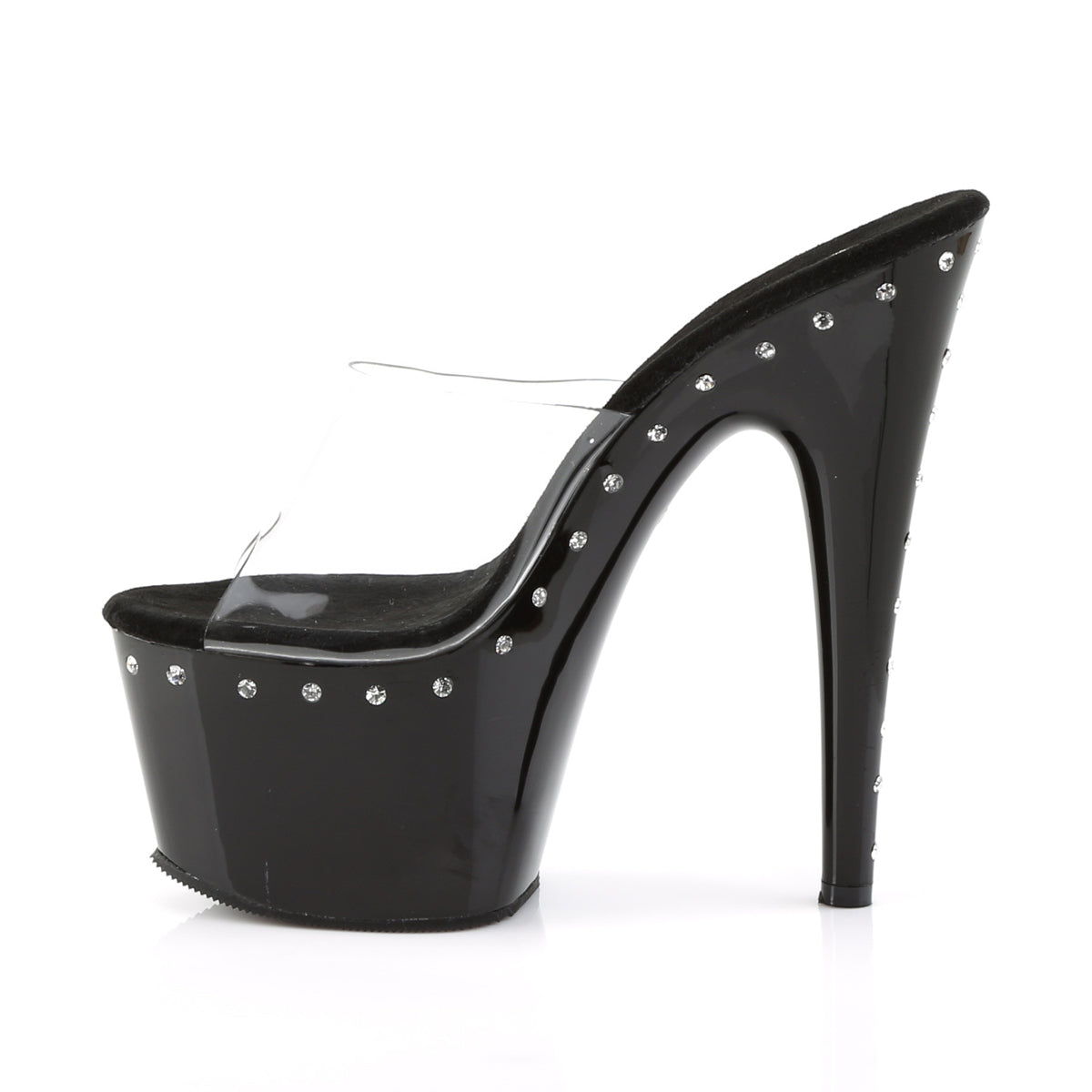 7" Heel, 2 3/4" PF Slide Featuring 1 Line R/S On PF And Heel (Pleaser ADO701LS/C/B)