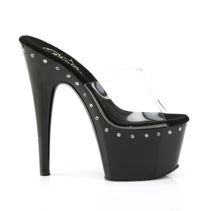 7" Heel, 2 3/4" PF Slide Featuring 1 Line R/S On PF And Heel (Pleaser ADO701LS/C/B)