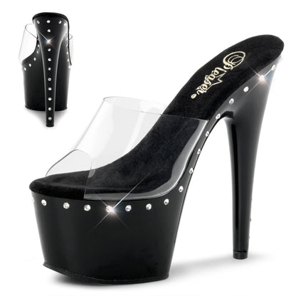7" Heel, 2 3/4" PF Slide Featuring 1 Line R/S On PF And Heel (Pleaser ADO701LS/C/B)