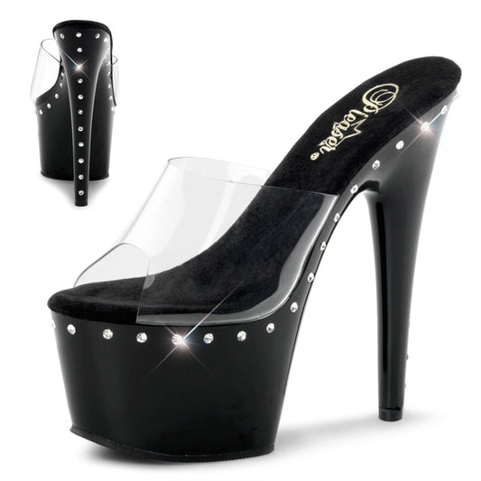 7" Heel, 2 3/4" PF Slide Featuring 1 Line R/S On PF And Heel (Pleaser ADO701LS/C/B)