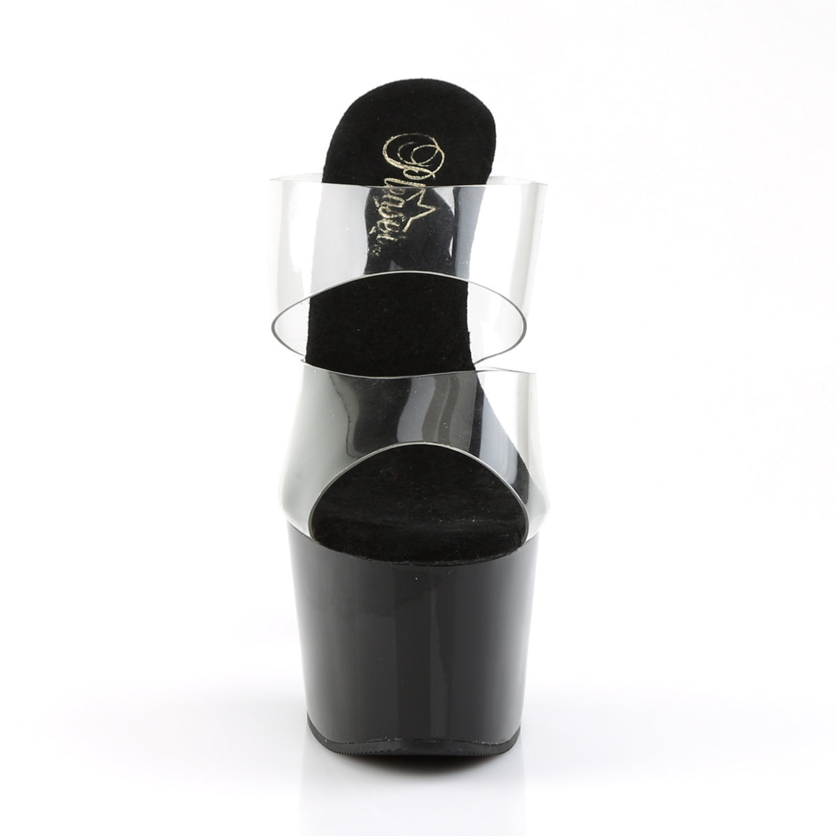 7" Heel, 2 3/4" PF Slide, Two-Band Clear Straps (Pleaser ADO702/C/B)