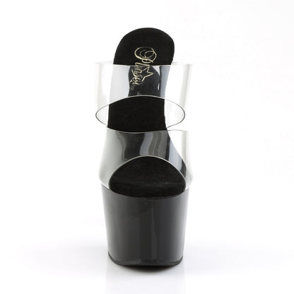 7" Heel, 2 3/4" PF Slide, Two-Band Clear Straps (Pleaser ADO702/C/B)