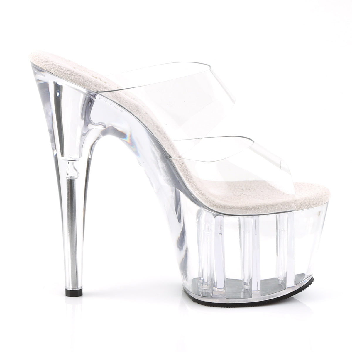 7" Heel, 2 3/4" PF Slide, Two-Band Clear Straps (Pleaser ADO702/C/B)