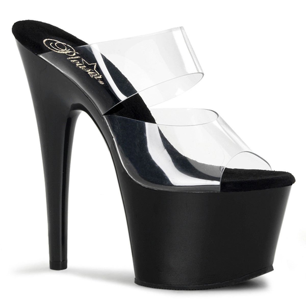 7" Heel, 2 3/4" PF Slide, Two-Band Clear Straps (Pleaser ADO702/C/B)