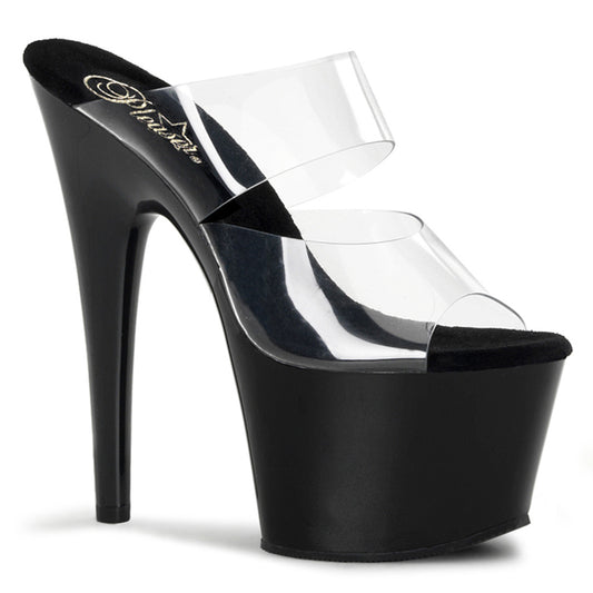 7" Heel, 2 3/4" PF Slide, Two-Band Clear Straps (Pleaser ADO702/C/B)