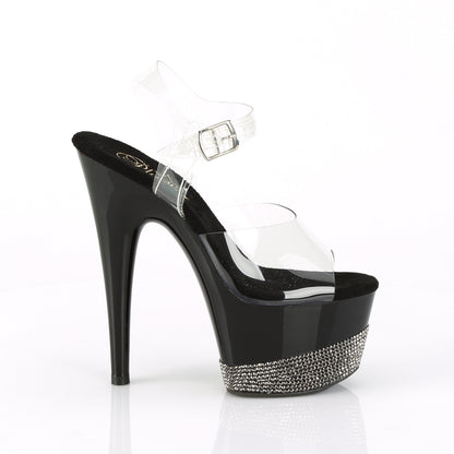 7" Heel, 2 3/4" PF Ankle Strap Sandal w/ Rhinestone Platform (Pleaser ADO708-3/C/B-PW)